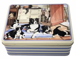 TH2671_  Mother Collie dog and Puppy Farm kitchen  Tin